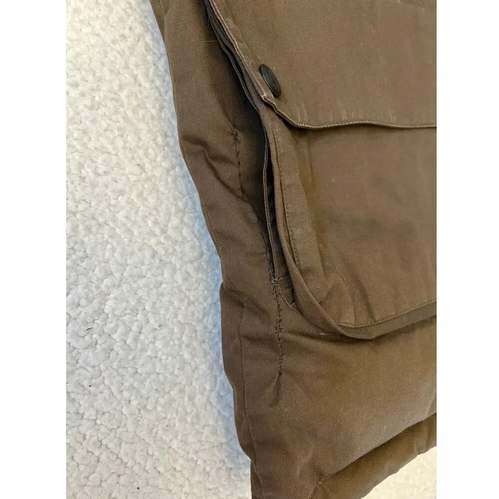 Nautica Down Filled Winter Coat Men's Brown Size M Leather Collar NO HOOD